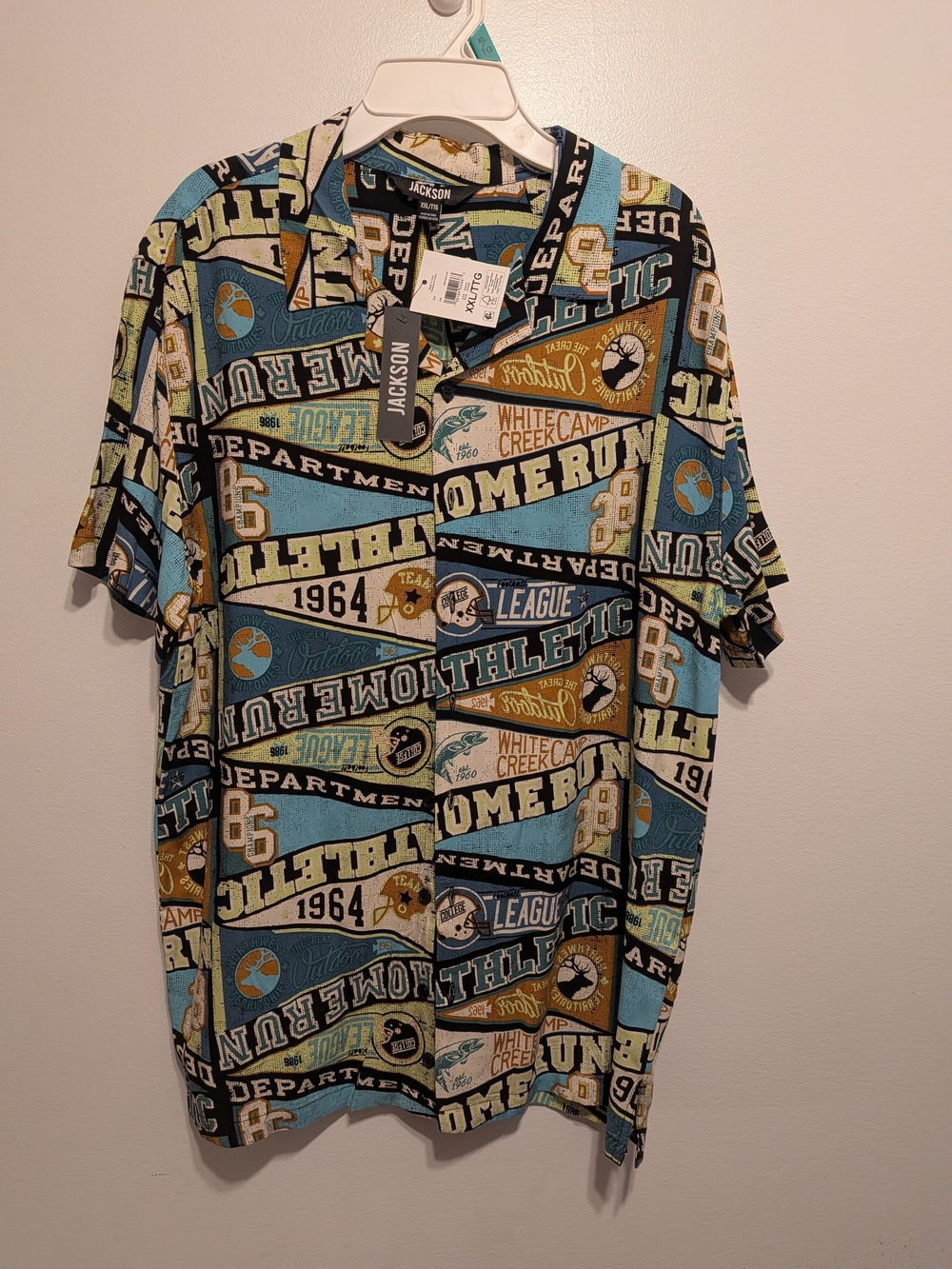 JACKSON Short Sleeve Camp Shirt in Blue and Gold Graphic Print